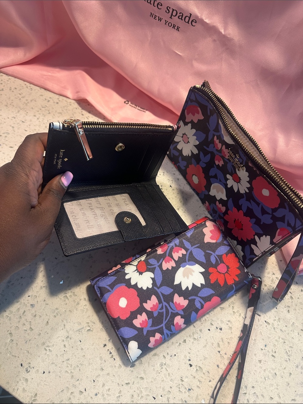 kate spade Navy Floral Tote,small Wallet, phone case, wristlet, dustbag - Picture 9 of 17